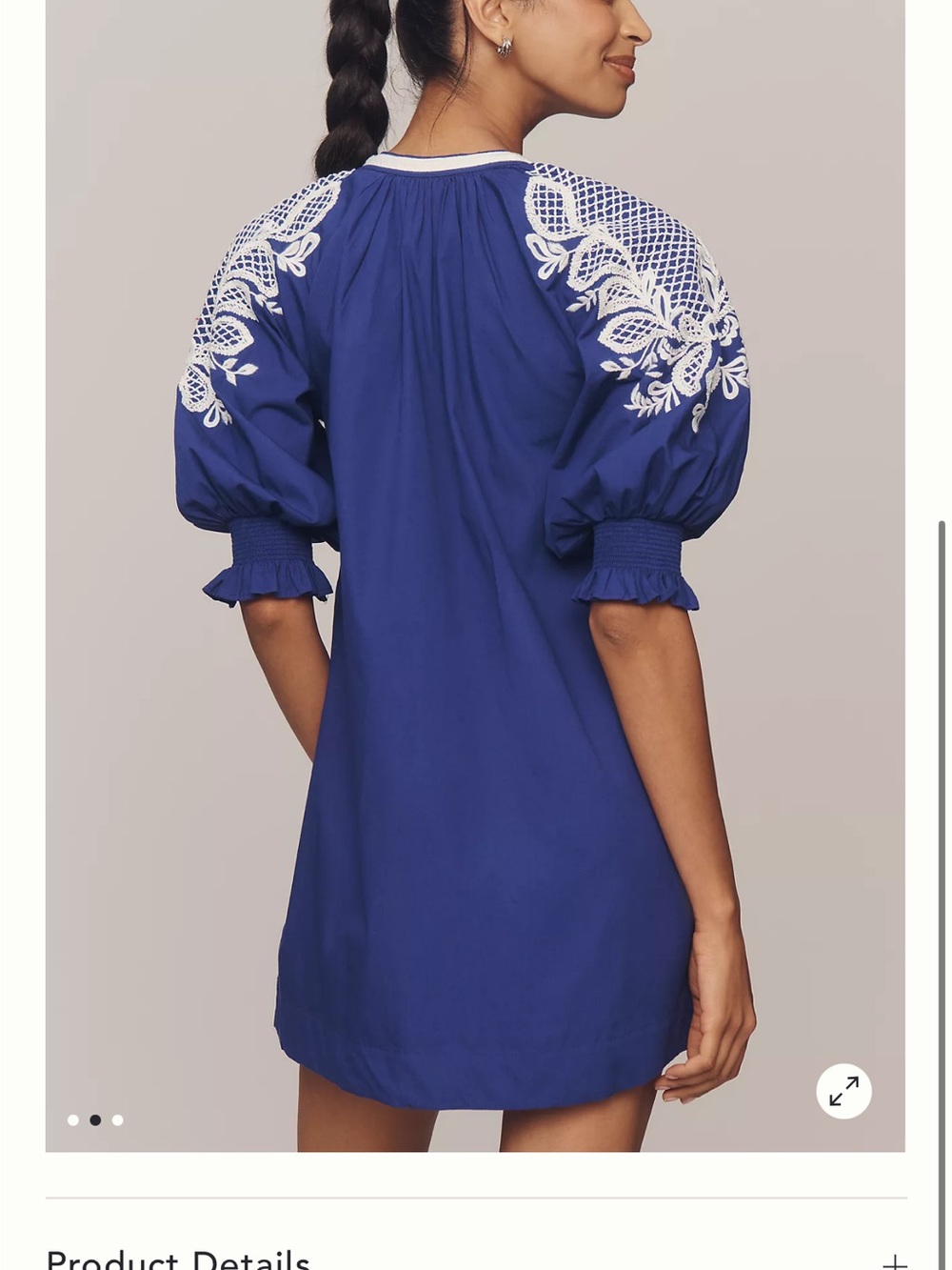 Anthropologie Royal Blue Tunic Dress with White Embroidery - Picture 2 of 3